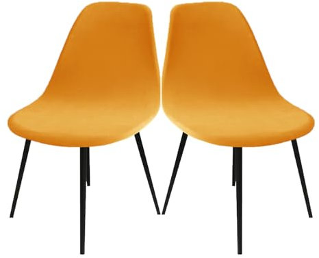 LIFEDX Stuhlbezug Stuhlhussen Samt 2er Set,Stretch Schalenstuhl Bezug Stuhlbezüge für Esszimmerstühle Küchenstühle Stuhlabdeckung Husse Universal,Abnehmbare Waschbarer Antirutsch - Gold||2PCS