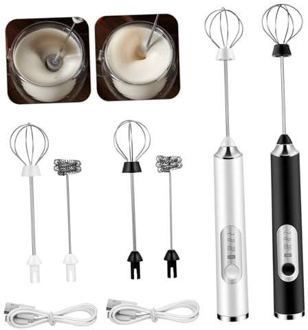 PRETYZOOM Espumador Eléctrico de Leche Compacto y Ligero Recargable 3 Velocidades Cable USB Batidor de Huevos Portátil de Acero Inoxidable para Uso en Casa