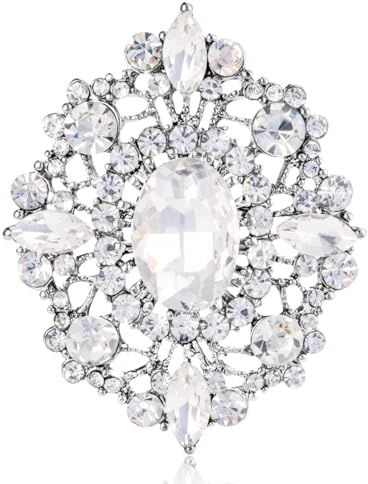 LAXPICOL Vintage Clear Austrian Crystal Brooch Pin For Women Silver Tone Elegant Wedding Bridal Broach Pin 1.69*1.39