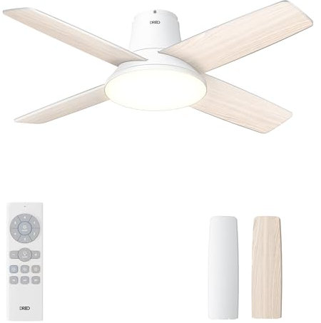 Dreo ventilatore a soffitto silenzioso con luce LED, 112 cm, reversibile, 5CCT, 6 velocità, facile da installare, timer, montaggio a superficie, controllo remoto