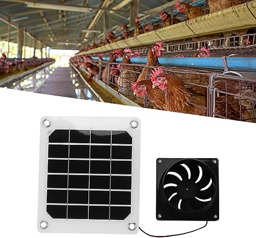 Topyond Solarventilator-Set, 20 W, Tragbarer Abluftventilator Für Hühnerstall Mit Schutznetz, Solarbetriebene Belüftung Für Gewächshäuser, Dachböden, Thermostatgesteuert