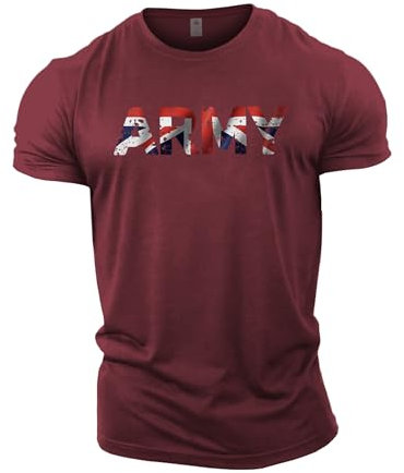 GYMTIER Army UK Flag - Men's Gym T-Shirt Bodybuilding Workout Top, Maroon, L