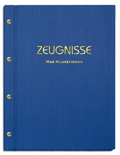 Personalisierte Zeugnismappe mit eigenem Namen in blauer Leinenoptik | für Zeugnisse in DIN A4 - inkl. 12 Sichthüllen - handgefertigt und personalisierbar mit eigenem Namen