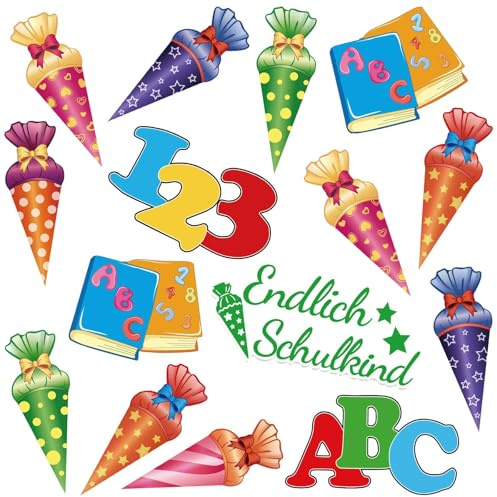 UPINS 40 Stück Streudeko Einschulung Deko Konfetti Glänzend Bunt Zuckertüten ABC 123 Schultüte Schulanfang Deko für Mädchen Junge Tischdeko Einschulung Schulkind Deko