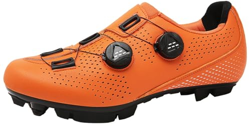 JiuQing Scarpe da Mountain Bike Scarpe da MTB Scarpe da Ciclismo per Interni Ed Esterni Compatibili con Bulloni SPD 2 con Tacchette per Uomo Donna,Arancia,40 EU