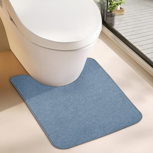 Bosap Alfombras de baño en forma de U, lavables a máquina, antideslizantes, de secado rápido, superabsorbentes, ultrafinas, para inodoro, color azul, 1 pie 8 x 2 pies (20 x 24 pulgadas)