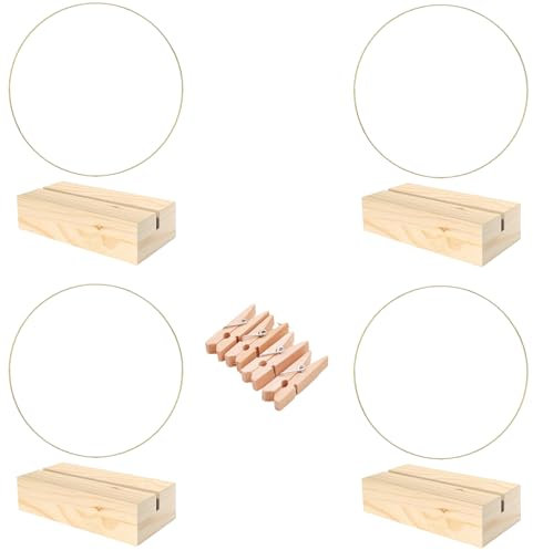 Oiieco 4-er Set Metallringe zum Basteln 25 cm Gold mit Fuß & 4 Holzklammern – Metallring Dekoring für DIY Traumfänger, Türkranz, Tisch- & Wanddeko, Hochzeits- und Partydekoration