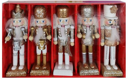 Jorzer Nussknacker Weihnachtsdekoration Nussknacker -Figuren 5pcs/Set King Soldier Nussknacker -Figuren 4,7 Zoll hoher Mini -Holznuss -Nussknacker -Ornamente für Weihnachtsbaumtischdekoration