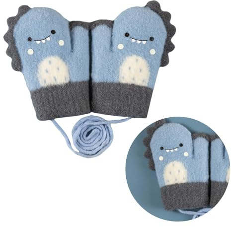 Falafoty Guanti Invernali per Bambini, Guanti Caldi Lavorati a Maglia con Cordino, Guanto Spesso Foderato in Peluche, Guanti Invernali a Dita Intere per 3-5 anni Bambini Correre Sciare (Blu)