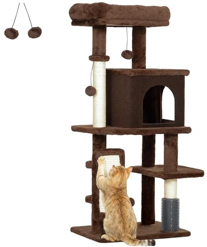 PawHut Árbol Rascador para Gatos Altura 104 cm con Plataformas Marrón