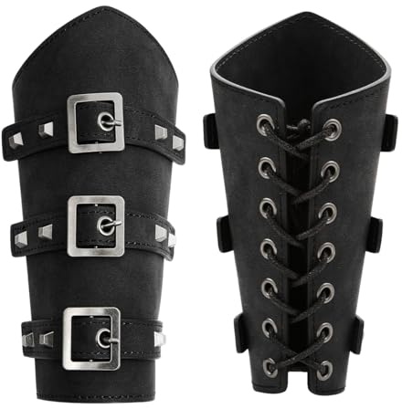 O-Kinee Handgjort punk viking armband, justerbart medeltida viking läderarmband, medeltida rustning retro läderarmband, tillbehör till cosplay-fest, karneval, svart