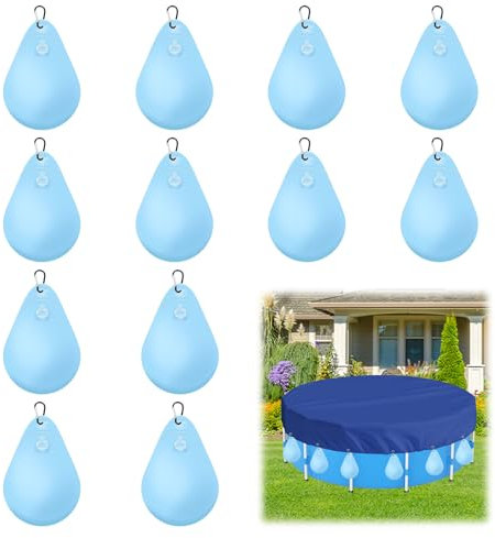 12 Stück Wassersack für Poolabdeckung, Pool Wandtaschen 34x22cm, Poolabdeckung Gewichte mit Haken und Sicherheitsventil, PVC Verdickt Hängetasche für Pool Kissen überwinterung (12 Stück)