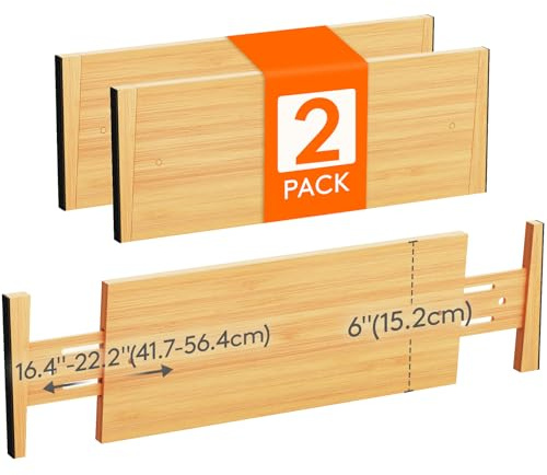 Lifewit 2 Set Bambus Schubladentrenner, Verstellbar Schubladen Trenner für Innenlänge 40 –50cm/17-22 & Höhe＞15,2cm, Schubladen Organizer Ordnungssystem für Küche Kleiderschränke Schreibtisch Büro