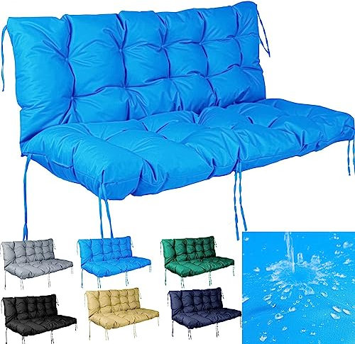 Wasserdichtes Bankkissen mit Rückenlehne und Bändern, für drinnen und draußen, Gartenstuhlkissen, 2-/3-Sitzer, Terrassensitzmatte, 25,4 cm dick, 152,4 x 101,6 x 12,7 cm, Himmelblau