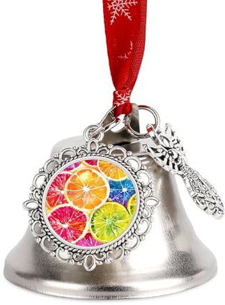 Colorido adorno de campana de Navidad con diseño de fruta de limón para colgar en el árbol de Navidad