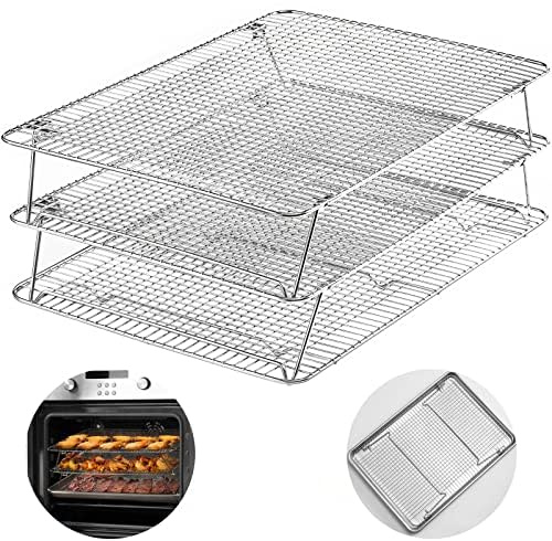 Stainless Steel Stackable Cooling Rack for Baking, 3 Tier 12”x 16.5”,Oven & Dishwasher Salf and Fit Half Sheet,Wire Cooling Racks for Cookie, Pizza, Cake