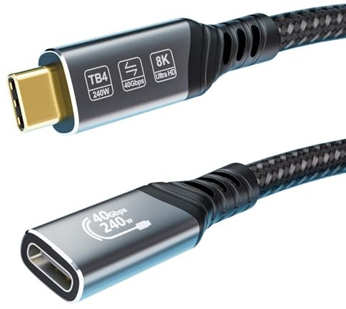 EUDOBEL Alargo USB C 40Gbps, USB 4 Alargador Thunderbolt 4 4K@144Hz 8K@60Hz, Cable USB C Extensión 240W Macho a Hembra para Thunderbolt 5, Switch, MacBook, iPad Pro, VR, SSD（0,2m）