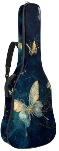 KengjuTesu 43 Zoll Akustikgitarre Softcase mit Rucksackgurt und 2 Taschen Fantasy Green Butterflies, keine Polsterung Rucksack Wasserdicht Oxford Tuch Bassgitarre Gigbag für Konzertgitarre,
