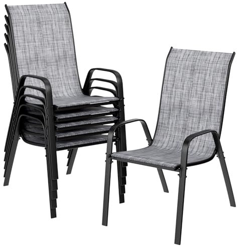 LIFERUN Sillas de jardín apilables para Camping, con Respaldo Alto, Estructura de Acero textileno, para Jardines, Patios, Balcones, restaurantes, 150 kg, soporta 54 x 69 x 93 cm (6, Gris Lino)