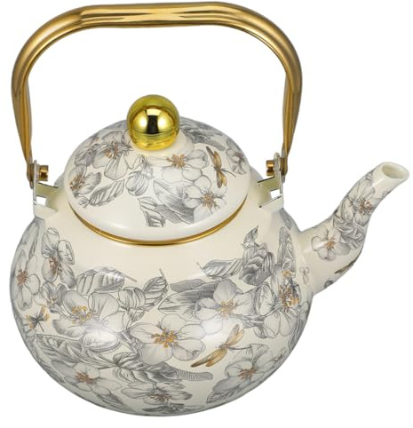 Alipis Vintage Tea Kettle Smaltato Porcellana Teiera Da Cucina Stile Cinese Con Manico Dorato Capacità Design Floreale Per Casa e Ristorante