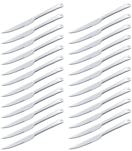 Tradineur - Pack de 24 Cuchillos Chuleteros de Acero Inoxidable, Cubiertos clásicos con Hoja de Sierra, Aptos para lavavajillas - 22,5 cm