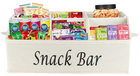Xbopetda Snacks Box Container, 6 Compartment Snack Tray with Handles, Food Storage Organizer Bins, Trapezoid Storage Basket for Chips Candy Snacks, Snack Bar Station Organizer for Pantry Storage-Beige