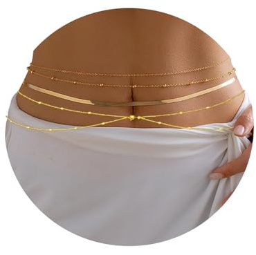 4 Stück Bauchkette, Bauchkette Gold für Frauen, Körperketten Verstellbar Bauch Kette Goldene Set für Frauen Mädchen, Körperkette mit Taillenkette Gold, Belly Waist Chain Bikini-Kette Quaste
