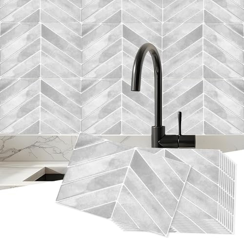 BOYIFEIJIE Baldosas adhesivas para azulejos 3D para cocina, baño, resistentes al agua, azulejos de cocina, autoadhesivos, para baño (gris, 10 unidades-29 x 22,9 cm)