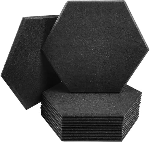 Hexagon Akustikplatten, 12 Stück, Schallabsorber Wandpaneele, 30 x 26 x 0,9 cm,Hohe Dichte Schallabsorber für Decken-/Tür-/Wanddekoration und Akustische Behandlung, Studio/Home/Gaming Deko (Schwarz)