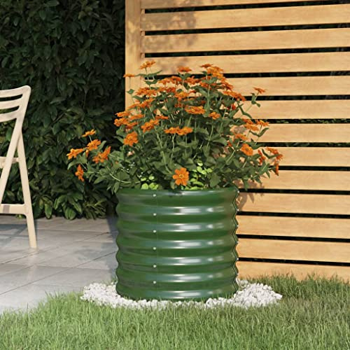 HaoChrymec Jardinera de Acero con Recubrimiento en Polvo, Resistente a la Oxidación, Ideal para Huerto Urbano, Jardineras Exterior y Balcón, 40x40x36 cm, Color Verde