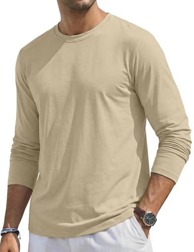 TACVASEN Maglia Maniche Lunghe Uomo Casual Moda Maglietta Uomo in Cotone Leggera e Traspirante T-Shirt Collo Rotondo (L, Kaki)
