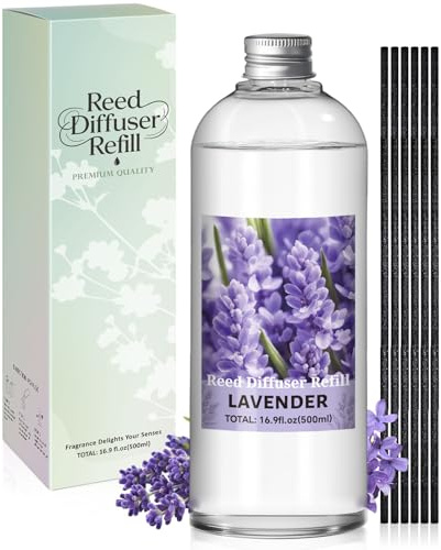 Scent-Hi Reed Diffuser Refill 500ml Lavender Scented with 6 Reed Sticks, Long-Lasting Home Fragrance Oil, Large Capacity Refill Bottle Premium Lavender Aroma for Room Scenting