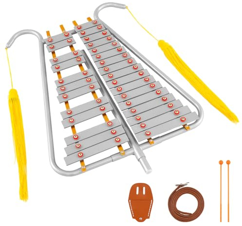 GOPLUS Glockenspiel, 29-notige Glocke Lyra für Marschkapellen mit Aluminiumtasten, Glockenspiel-Set mit verstellbare Länge, Taillengurt & 2 Schlägel, Percussion-Instrumenten-Set für Parade & Übung