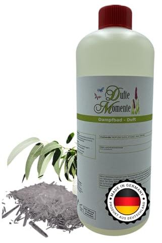 Dufte Momente Dampfbad Duftkonzentrat Eukalyptus-Menthol 1 Liter – frischer Wellnessduft mit Eukalyptus & Menthol – für Dampfbäder, Verdampferanlagen & Dampfduschen – vegan, Made in Germany