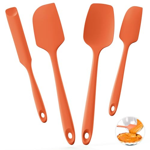 U-Taste Espátula Silicona 4 uds, calor hasta 315℃, punta cuchara, Naranja | Lengua de Goma Flexible sin Costuras para Cocinar, Mezclar y Hornear para Utensilios de Cocina Antiadherentes