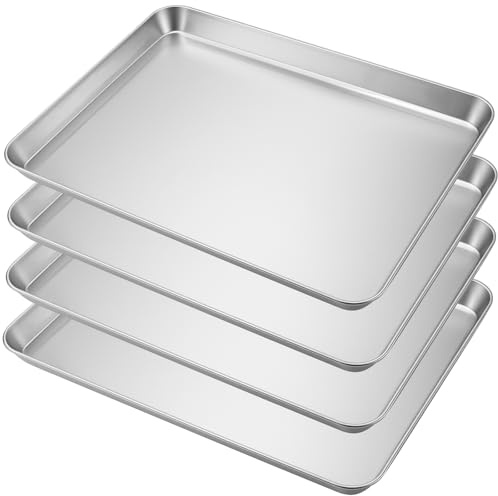 MANCHAP 4 Pack Stainless Steel Baking Tray, 40.7 x 30.6 x 2.5cm Metal Oven Sheet for Cooking and Roasting