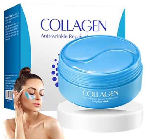 60 Stück Collagen Augenpads mit Hyaluronsäure, Augenpads gegen Augenringe, Tränensäcke & Schwellungen, Anti Aging Eye Patches gegen Falten & Augenmaske kühlend mit Feuchtigkeit, Ideal für Alle Haut