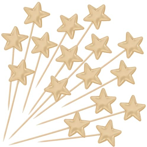 SOFPLATE 50 pieza de Adornos de Estrella para Tartas Palillos Dorados para Cupcakes Insertos de Madera de Poliuretano Pequeñas Estrellas Brillantes Palitos Decorativos Estéticos para Postres Helados P