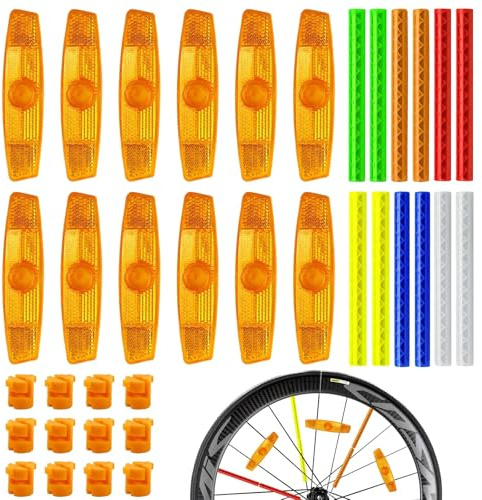 XSJIJKAG 44-teiliges Fahrrad Reflektoren Set - Bunte Speichenreflektoren & Katzenaugen (12x Fischform, 32x Röhrchen) für Mountainbike, BMX & den sicheren Schulweg