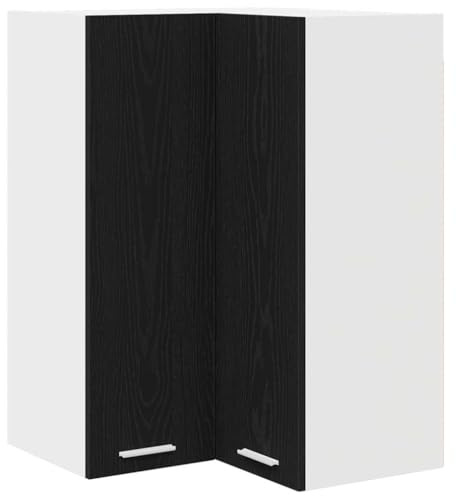Tomostar Meuble d'angle Haut de Cuisine, Armoire Suspendue Chêne Noir et Blanc 57x57x80 cm