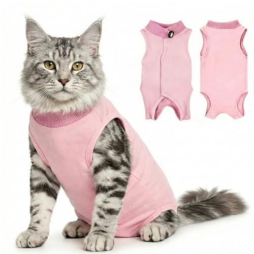NJCXOLA Body Post Operatorio Gatto, Tutina Gatto Post Operatoria, Body Gatto Post Sterilizzazione, traspirante anti-leccamento, per ferite addominali o malattie della pelle(Rosa, L)