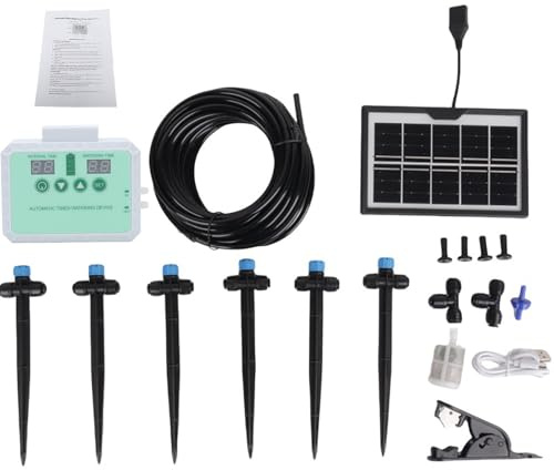 Elprico Système d'irrigation Solaire Goutte à Goutte, Kit de Pompe d'arrosage pour Plantes, Affichage LED 24 V CC, avec Minuterie, Collecteur 'eau de Pluie, pour Jardin Intérieur et Extérieur