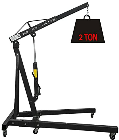 Professional 2 Ton Folding Engine Crane, Hydraulic Heavy Duty Stand Hoist Lift Jack with Foldable Frame and Wheels, 0-72inch Lift Range, Workshop Warehouse Moving, Repair, Maintenance Tool