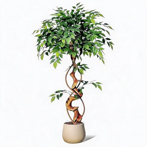 Kunstpflanze Groß Ficusbaum 120cm Mit Weiß Topf | Künstliche Pflanzen Groß Wie Echt, dichtes Laub, umweltfreundlich,für Wohnzimmer, Schlafzimmer, Büro, Garten
