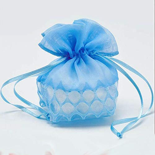 Ingrosso e Risparmio Beutel für Konfekt aus doppeltem Stoff, hellblau, aus Organza und festem Tüll, für Jungen, komplett mit Schnur zum Verschließen, Gastgeschenk für Geburt, Taufe, Kommunion