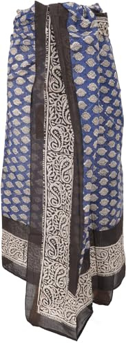 GURU SHOP Leichter Pareo Schal, Sarong, handbedrucktes Tuch | 100% Baumwolle, traditioneller Blockdruck, vielseitig verwendbar, leicht zu reinigen