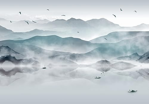 STROXTH WALLPAPER Papier Peint Tropical Panoramique Sur Mesure Soie Effet 3d Bleu Montagne Paysage Mer Motif Chinois Oiseaux Fumée Colorees Zen Nature Chambre Salon Poster Geant Mural | 3d Mer Motif Chinois Oiseaux Fumée Colorees Zen Nature Chambre Salon Poster Geant Mural