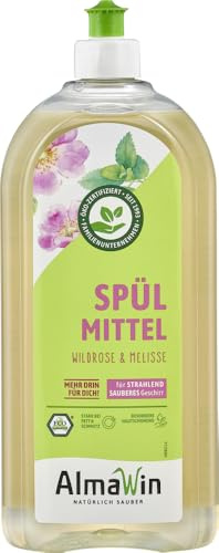 AlmaWin® Spülmittel Öko [6x 1L] mit Wildrose & Melisse-Duft - Kraftvolles Geschirrspülmittel flüssig mit hoher Fettlösekraft - Vegan Dish Soap - Biologisch abbaubares & ergiebiges Konzentrat