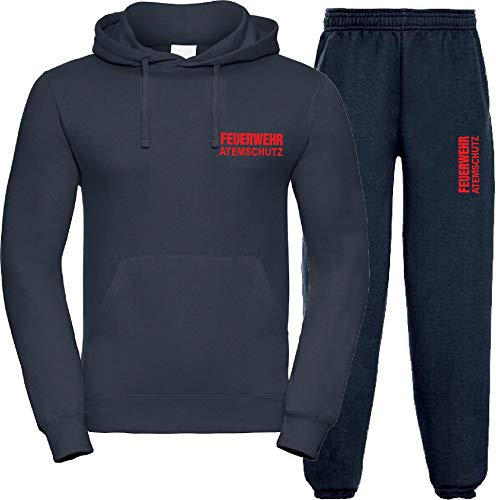 Kapuzen-Jogginganzug Navy, Feuerwehr ATEMSCHUTZ rot XL
