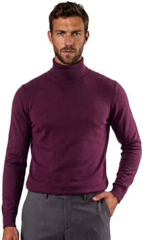 Xact Men's Roll Neck Jumper – Cotton Polo Neck Turtleneck Knitted Jumper Slim Fit Fine Knit (Burgundy) M